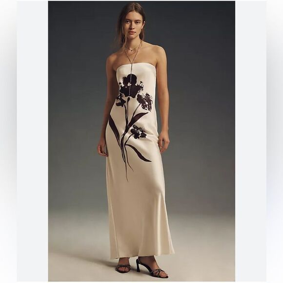 by anthropologie strapless satin maxi slip dress Fleur Strapless Satin Maxi Slip Dress